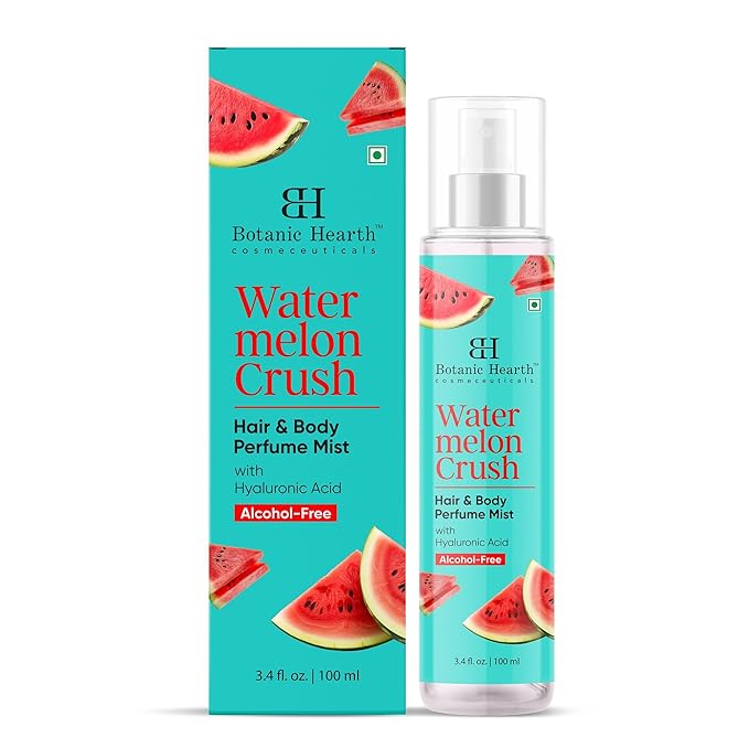 Botanic Hearth Watermelon Hair Perfume & Body Perfume Mist with Hyaluronic Acid, Alcohol-Free, Refreshing & Hydrating Body Spray, Long Lasting Fruity Fragrance, 100 ml / 3.4 fl oz