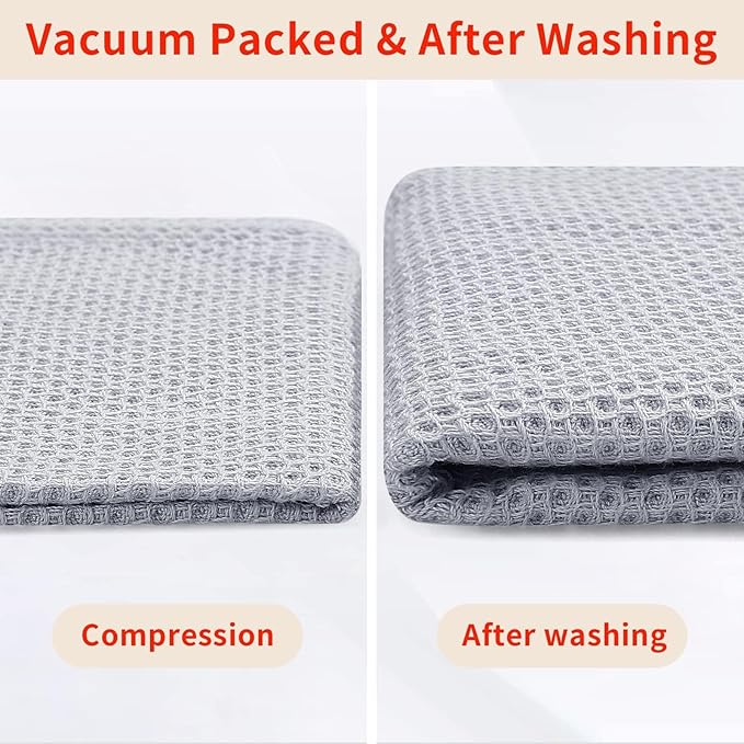 Homaxy 100% Cotton Waffle Weave Kitchen Dish Towels, Ultra Soft Absorbent Quick Drying Cleaning Towel, 13 x 28 Inches, 12-Pack, Light Gray