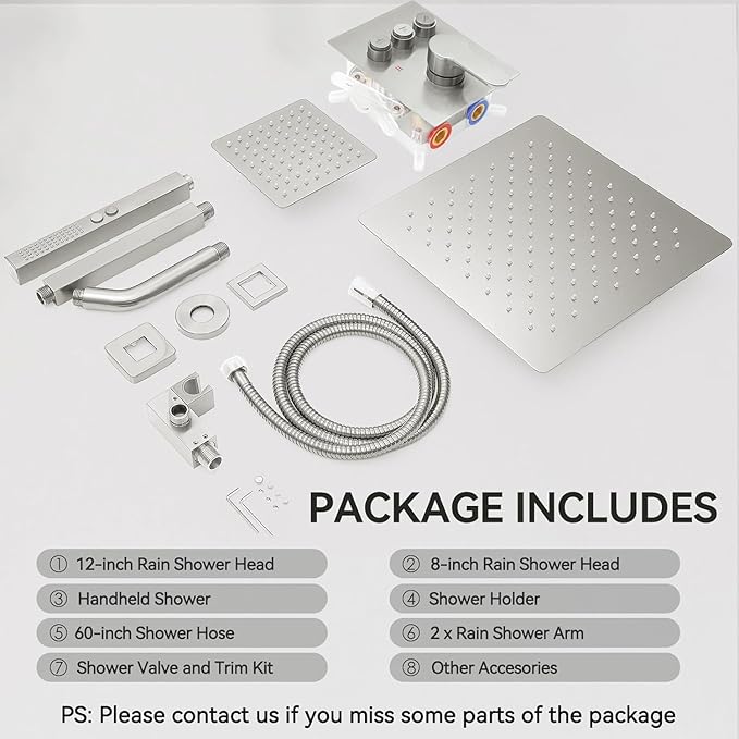 Shower Faucet Set Brushed Nickel Shower System,STARBATH 12+8" Rainfall Shower Head with Handheld 2 Spray High Pressure, Push Button Diverter Shower Valve Can Run All Together