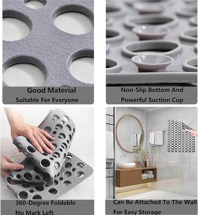 Casa and Beyond Shower Mat,Non Slip Bath Mat and Shower Mat with Suction Cups and Drain Holes,Bathroom Mat Easy to Clean Soft Machine Washable,Bathtub Mat Easy Dry&Cut (White,28" x 15"(Rectangular))