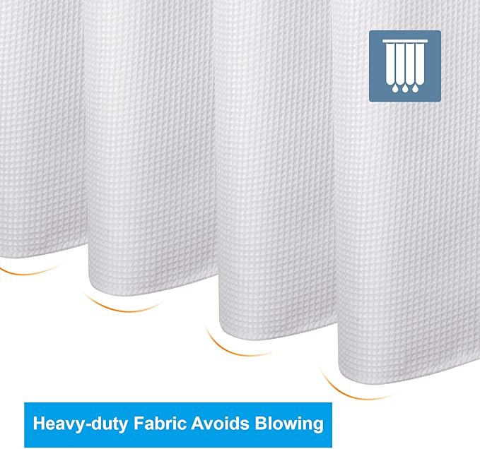 AmazerBath 54 x 78 Shower Curtain Waffle, Long Stall Shower Curtain White, Heavy Duty 240GSM, Fabric Shower Curtains, Hotel Quality Bathroom Accessories, 54 Inches Wide x 78 Inches Long
