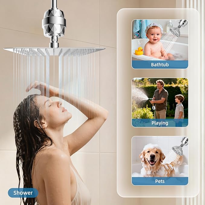 iFealClear 20-Stage Shower Filter, High Output Shower Head Filter for Hard Water, Remove Chlorine and Fluoride, Reduce Dry Itchy Skin and Eczema, Consistent Flow Shower Water Filter, Chrome