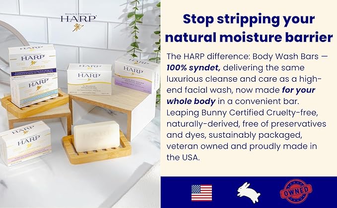 HARP pH-Balanced (5.0-6.0) Body Wash Bar. 100% Syndet. Protects Moisture Barrier For Sensitive, Dry or Irritated skin. + Shea Butter/Borage Oil. Non-Comedogenic. FRESH SPORT FRAGRANCE