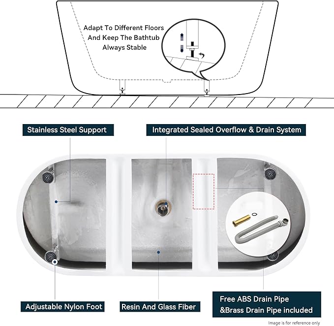 FerdY 67" Shangri-La Elite, Acrylic Freestanding Bathtub, Modern & Contemporary Design Soaking Tub with Polished Gold Drain Pop-Up Drain and Minimalist Design Overflow, cUPC Certified