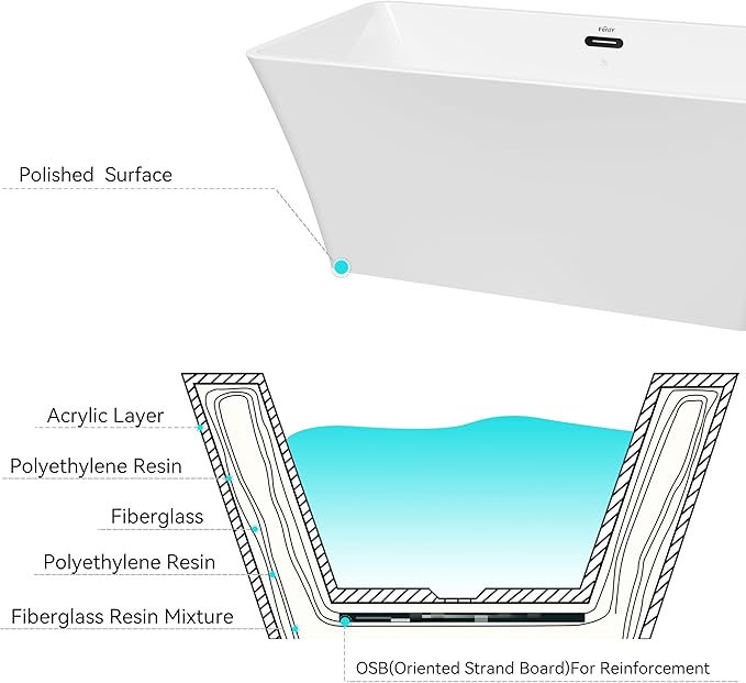 FerdY Sentosa 67" Acrylic Freestanding Bathtub, Contemporary Design Soaking Tub with Matte Black Drain and Matte Black Overflow, Easy to Install