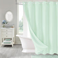 MitoVilla No Hooks Needed Extra Long Shower Curtain Liner Set, Green 86 inch XL Heavyweight Waffle Fabric Cloth Shower Curtains Set with Snap-in Liner for Modern Luxury Hotel & Spa Bathroom Decor