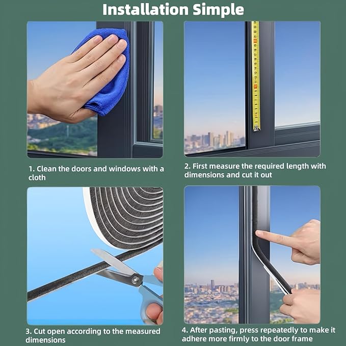Window Weather Stripping Door Seal, 33FT Self-Adhesive Soundproofing Weather Strip for Exterior Door Frame Window Winter Insulation Noise Cancelling Window Inserts, 0.35in x 0.59in, Gray