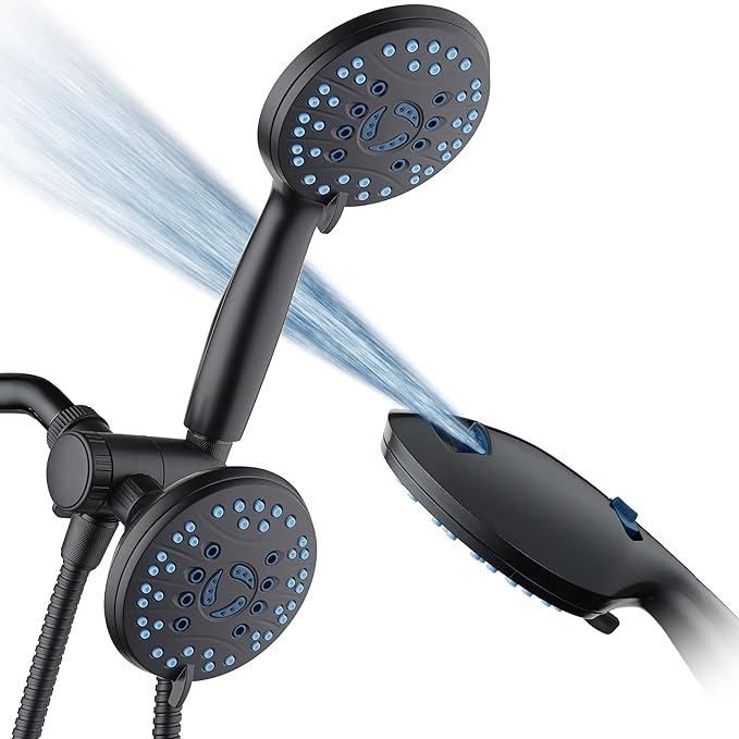 Hotel Spa AquaCare As-Seen-On-TV High Pressure 48-setting Rain & Handheld 3-way Shower Head Combo - Anti-clog Nozzles/Tub, Tile & Pet Power Wash/Extra Long 6 ft. Hose/Matte Black Finish