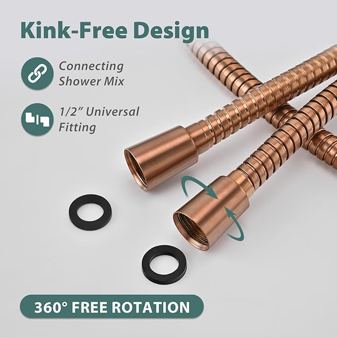 Shower Hose Replacement For Cleaning 304 Stainless Steel Shower Head Hoses 59 Inches High Pressure Bidet Hose Flexible Rose Gold Extension Showerhead Hoses Extra Long (Rose Gold, 58 In)