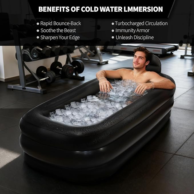 Portable Bathtub for Adults with Cover - Ice Bath & Hot Tub for Athletes Recovery, Home SPA - Large Inflatable Bathtub 62.2x37.4x17.72in, Includes Pump, Easy Inflate & Drain