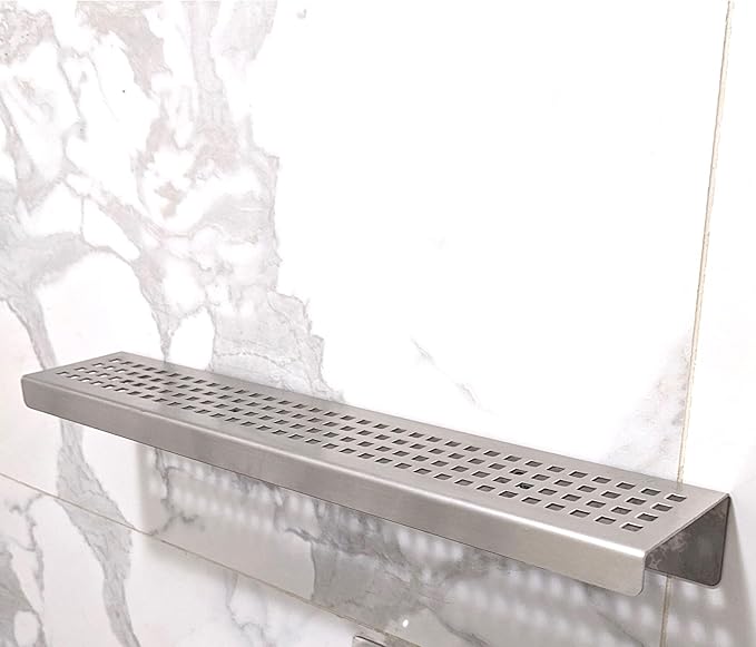 SereneDrains Stainless Steel Brushed Nickel Shower Shelf for Inside Shower Drill in Wall Mount Small Bathroom Shelf Decor Organizer Rack Caddy Floating (Brushed Stainless Steel, 16 Inch)