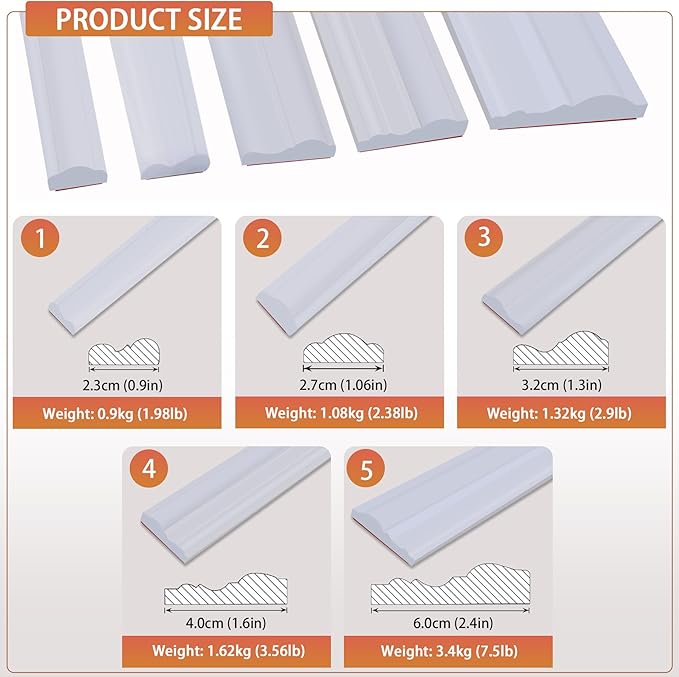 Peel and Stick Chair Rail Panel Molding, 240''L x 2.36''W Strong Self Adhesive TPE Wall Moulding Trim for Home DIY Decoration (Paintable White)