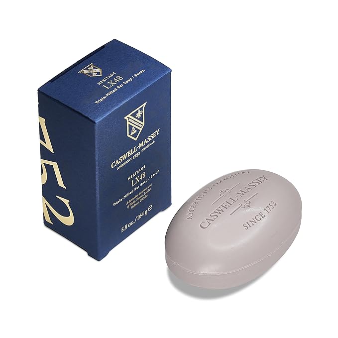 Caswell-Massey LX48 Natural Bar Soap for Men, Moisturizing Body Soap Bar for All Skin Types, Made with Essential Oils & Plant-Based Formula for Soft Skin, Made in USA, 5.8 oz