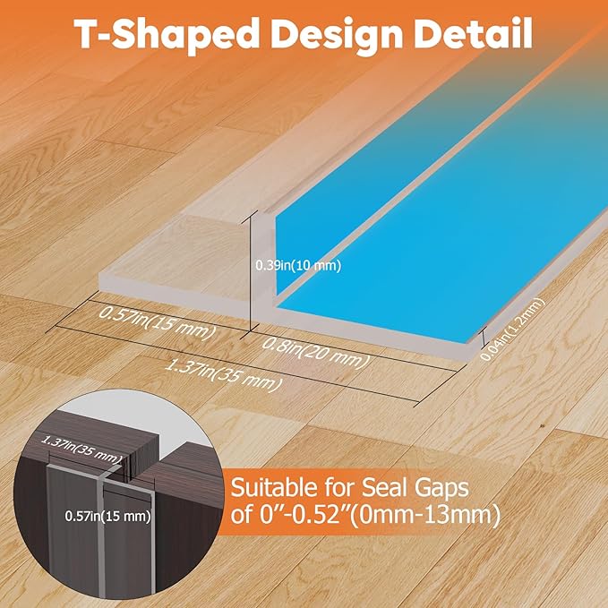 T-Shaped Silicone Door Weather Stripping for Side, 1.37 in x 20 Ft Door Draft Stopper Shower Seal Strip for Door Frame & Windows and Shower Sweep Gaps(Clear)