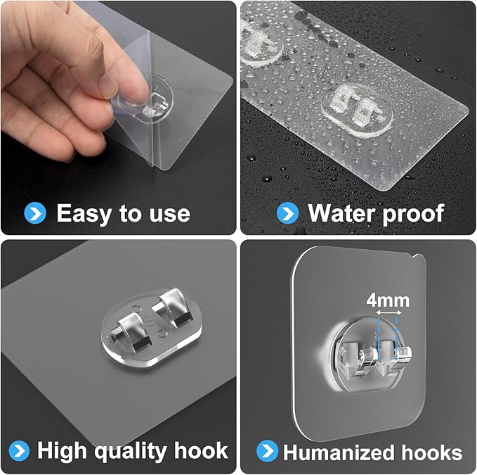 Shower Caddy Adhesive Replacement, Transparent Strong Adhesive Hooks, No Drilling, Waterproof, for Shower Caddy, Bathroom Storage Shelves and Kitchen Racks (Single*6pcs)