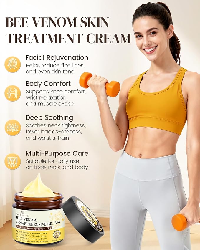 Bee Venom Comprehensive Cream, Bee Venom Skin Treatment Cream, All-in-One Nourishing Treatment with Hyaluronic Acid, Lifting Firming Repair Moisturizer, Natural Gentle Formula for All Skin, 60g * 2PCS
