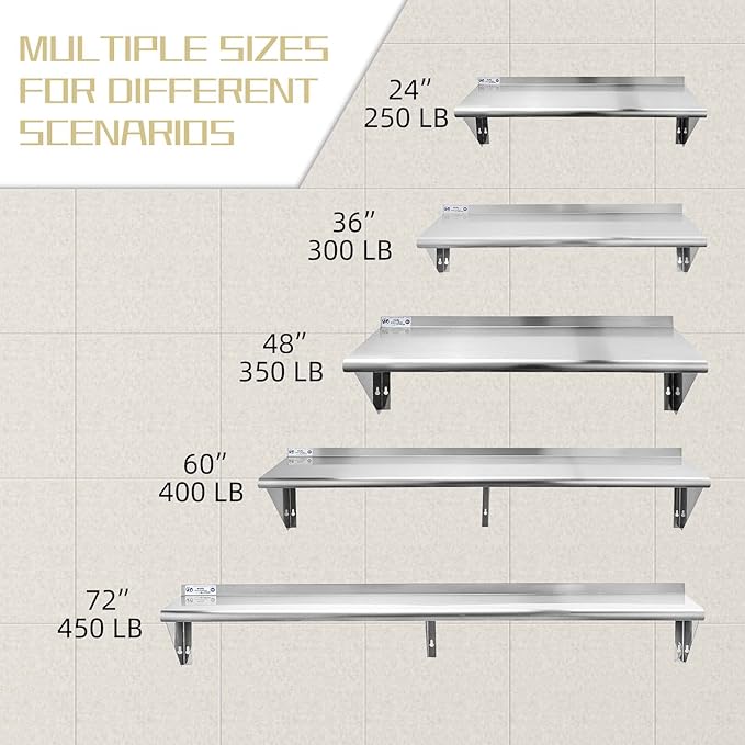 Hally Stainless Steel Shelf 14 x 36 Inches, 300 lb, Commercial Wall Mount Floating Shelving for Restaurant, Kitchen, Home and Hotel