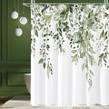 Gibelle Long Shower Curtain 72 x 78, Tall Olive Green Floral Shower Curtain for Bathroom, Watercolor Plant Eucalyptus Leaves Fabric Shower Curtain Set
