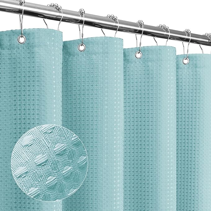 Gibelle Small Stall Shower Curtain 36 x 72, Narrow Half Waffle Weave Textured Fabric Shower Curtain for Bathroom, Water Repellent, Machine Washable, Teal