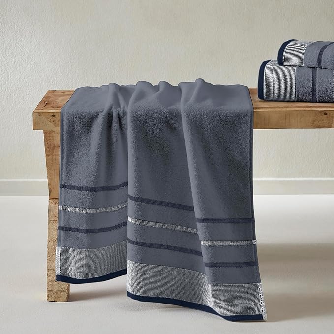 Great Bay Home Decorative Bath Towel Set - Luxury Cotton 6 Piece Towel Set - 2 Bath Towels, 2 Hand Towels, 2 Washcloths - Luxurious, Ultra-Soft, Durable Towel for Bathroom Decor (Blue)