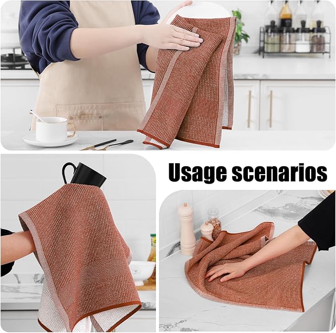 Homaxy Premium Kitchen Towels(18”x 28”, 8 Pack), Large Cotton Kitchen Hand Towels, Flat and Terry Dish Towels, 380 GSM Highly Absorbent Tea Towel Set with Hanging Loop, Rust