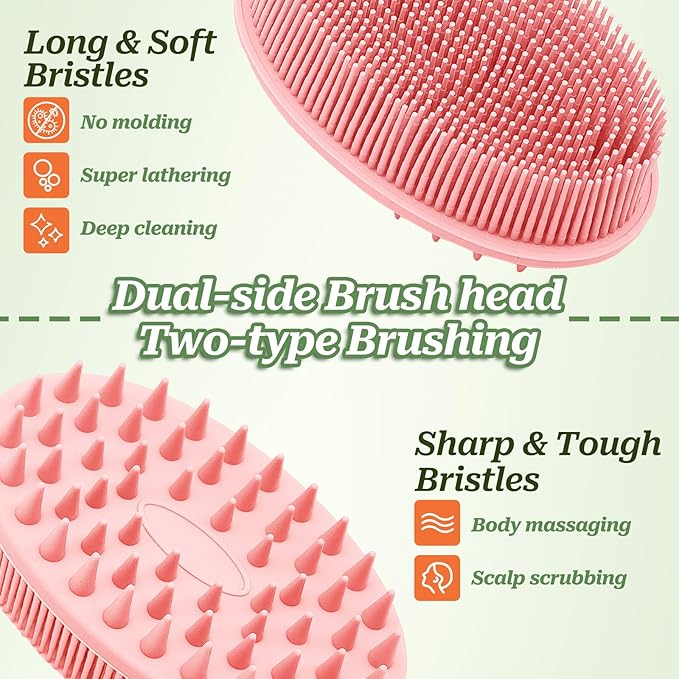 Silicone Back Scrubber for Shower, Soft Silicone Loofah with Handle, Gentle Exfoliating Back Scrubber, Back Brush Bath Brush with Dual-Side & Detachable Brush Head(Black)