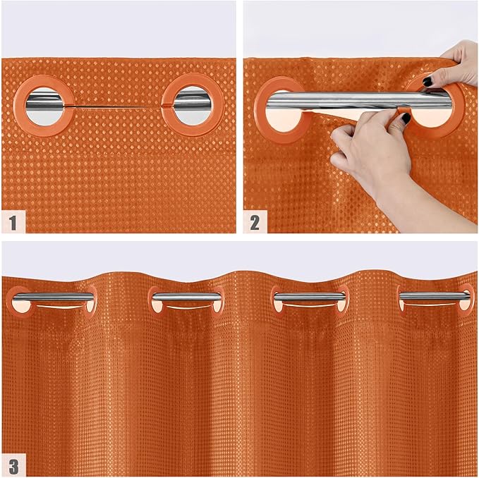 MitoVilla Orange Waffle Small Stall Shower Curtain Liner Set 36 x 74, No Hooks Required Half Size Narrow Fabric Cloth Shower Curtain Set with Snap-in Liner for Modern Bathroom Decor, Burnt Orange