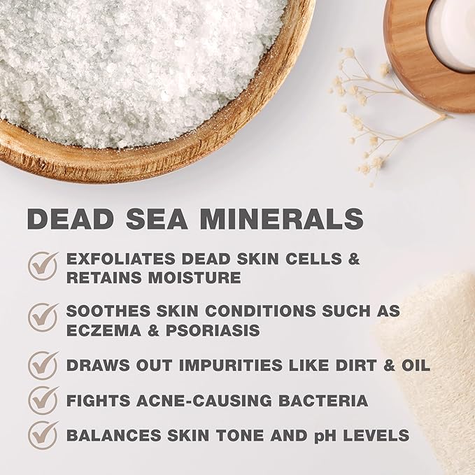 One With Nature 100% Pure Dead Sea Salt for Bath Fragrance Free, 2.5oz 6Pack. High in 21 Essential Minerals, Such as Magnesium, Sulfur, Zinc, Potassium. Skin Nourishing and Therapeutic.