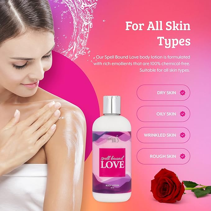 Home Spa Gift 10oz Deep Moisturizing Fragrance Body Lotion & 8 oz. Fine Fragrance Body Mist Set Luxury Self-Care Combo for Women and Girls (Spell Bound Love)