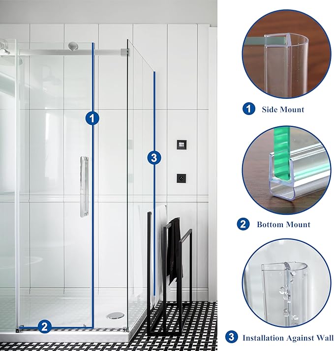 Frameless Shower Door Seal Strip 2 Pack x 39 Inch U for 3/8" Thick Glass Shower Door Side Seal Strip Bottom Seal Door Sweep Ultra Clear Polycarbonate, Stop Shower Leaks Create A Water Barrier