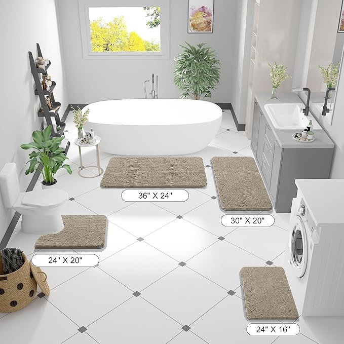 OLANLY Bathroom Rugs 36x24, Extra Soft Absorbent Chenille Bath Rugs, Rubber Backing Quick Dry, Machine Washable Bath Mats for Bathroom Floor, Tub and Shower, Home Decor Accessories, Warm Taupe