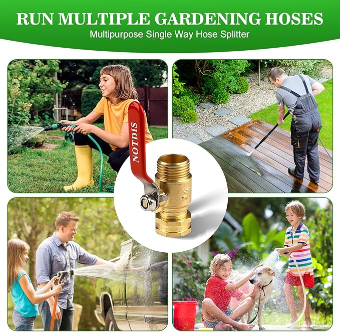 Brass Garden Hose Shut Off Valve with Full-Flow Design - Heavy Duty 3/4" GHT Connector, 304 Stainless Steel Handle (Corrosion-Resistant)