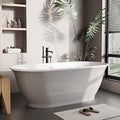 Freestanding Bathtub 67 Inch Acrylic Soaking Tub – Gray Exterior White Interior Oval Free Standing Tub with Chrome Drain & Overflow for Modern Bathrooms