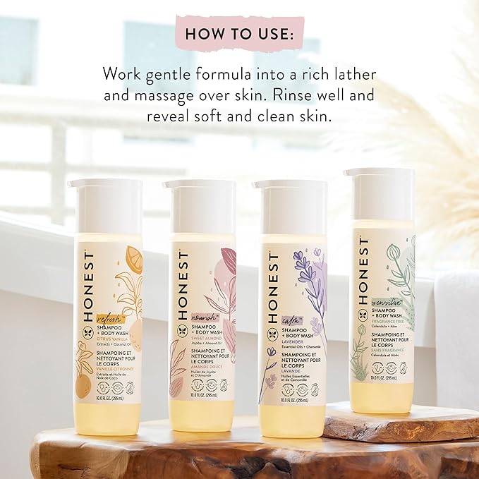 The Honest Company 2-in-1 Cleansing Shampoo Body Wash Gentle for Baby Naturally Derived Tear-free Hypoallergenic Citrus Vanilla Refresh 18 fl oz