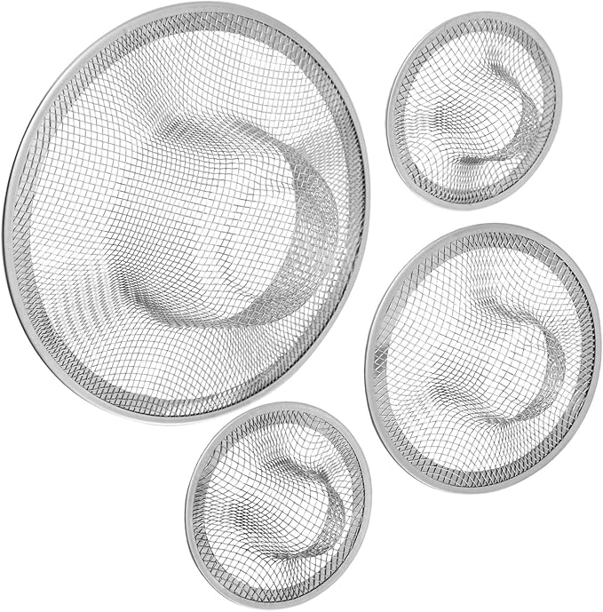 Juvale Stainless Steel Sink Drain Strainer - Mesh Kitchen Sink Strainer - Anti-Clogging Wire Mesh Screen - Pack of 4, 4.3 in, 2.8 in, 2.1 in