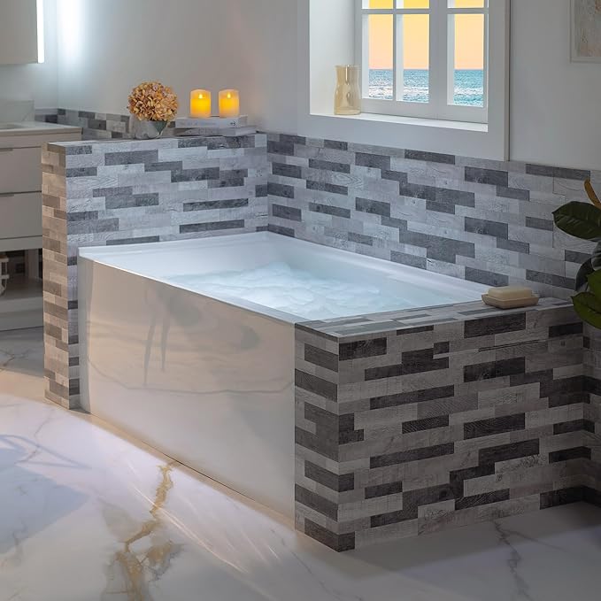 WOODBRIDGE 60" Acrylic Rectangular Alcove Soaking Bathtub in White with Right Drain, Chrome Pop-Up Drain Included BA6030R
