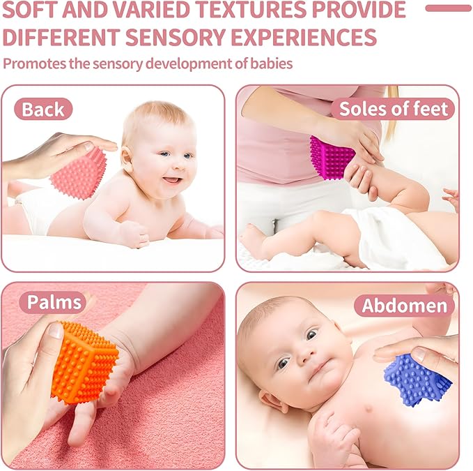 Soft Spiky Sensory Balls - Montessori Toys Baby Balls 6 to 12 Months Textured Geometric Shapes for Babies' Sensory Development,Massage Sensory Ball for Toddlers 1-3 Bright Colors Easter Gifts