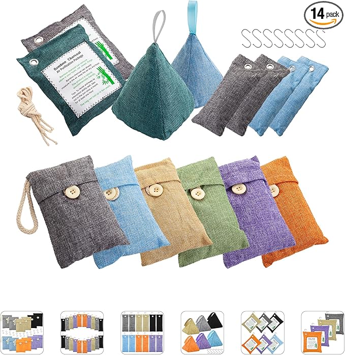 Charcoal Bags Odor Absorber (10x100g+4x200g) Activated Bamboo Charcoal Air Purifying Bags Charcoal Odor Eliminating Bags for Home & Car Shoes, Closet, Pet -14 PACK