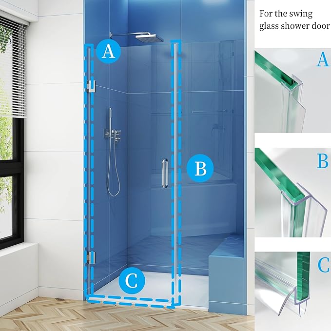 Shower Door Seal Strip Kit, Include 2 PCS 84" Shower Door Side Seals and 1 PC 36" Door Bottom Seal for 1/2"(12mm) Thick Glass Shower Door Sweep Set of 3 Polycarbonate