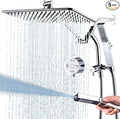 G-Promise All Metal 14 Inches Rain Shower Head with Handheld Built-in Power Wash Mode, 3-way Shower Diverter with Pause Setting, 11 Inches Adjustable Extension Arm, Long Hose (Chrome, 14 Inches)