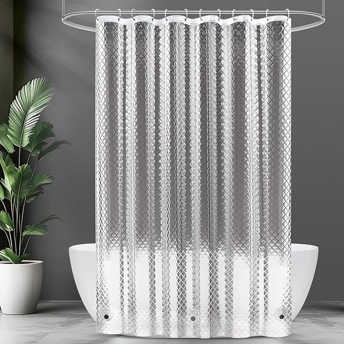 UFRIDAY 84 inch Extra Long Plastic Clear Shower Curtain Liner,Waterproof Shower Liner Transparent 3D Water Cube Bath Curtain 72x84 inches See Through Shower Curtains Liner Clear with 3 Strong Magnets