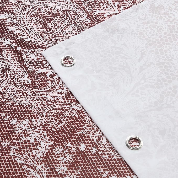 90 Inch Extra Long Shower Curtain - Chantilly Lace Design, Heavyweight Polyester, Burgundy to White Ombre, 72" W x 90" H