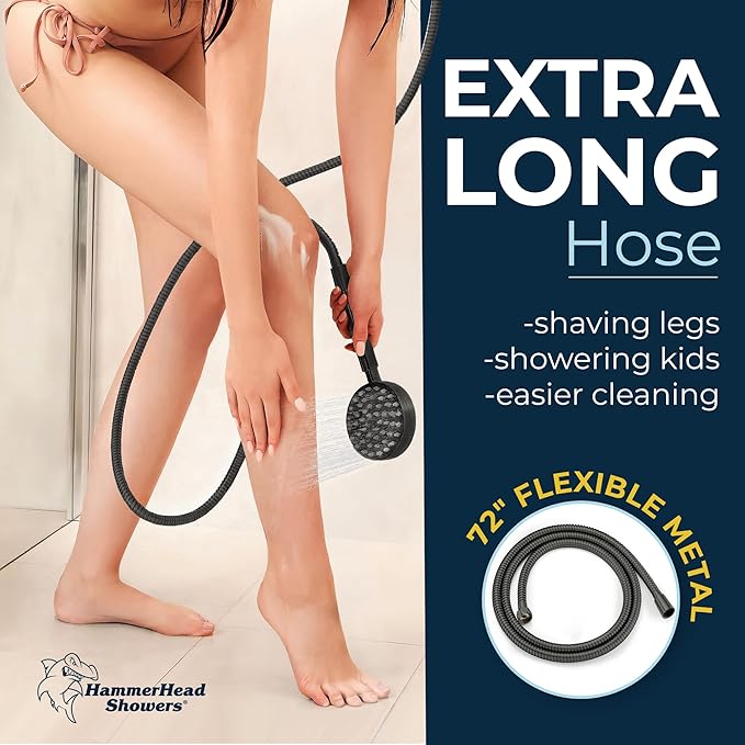 HammerHead Showers® SOLID METAL 27.5 Inch Shower Slide Bar Set and Handheld Shower Head with Hose — MATTE BLACK — 1.75 GPM Low Flow Spray Wand — Easily Adjust Height & Angle of Handshower