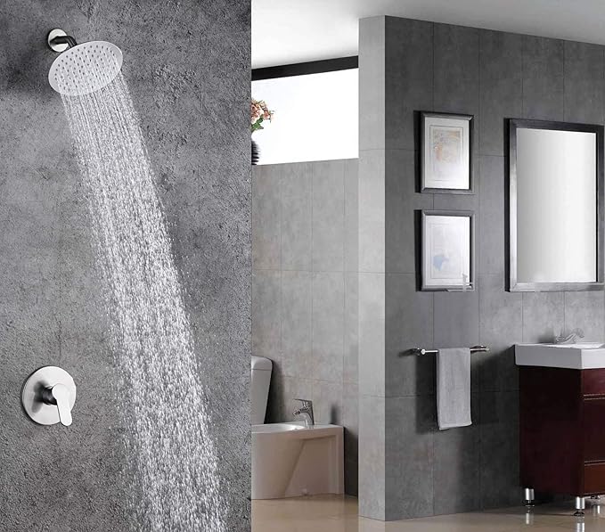 sumerain Shower Faucet Brushed Nickel,Single Handle Solid Brass Rough-in Valve with Shower Arm and Showerhead