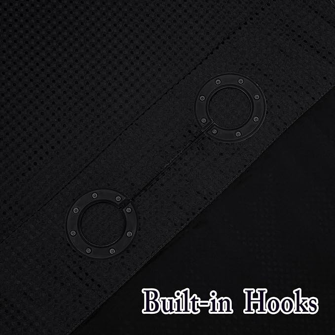 Gibelle Long Shower Curtain 72x80, Waffle Weave Bathroom Shower Curtain with Snap-in Fabric Liner Set, No Hooks Needed, Hotel Style with Mesh Top Window, Black