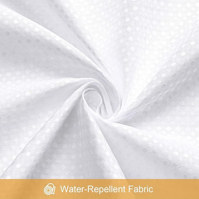 3 in 1 Stall Half Size Shower Curtain Set-36W x 72 H, White Waffle Waterproof Fabric and PEVA Liner Set with Stainless Steel Hooks
