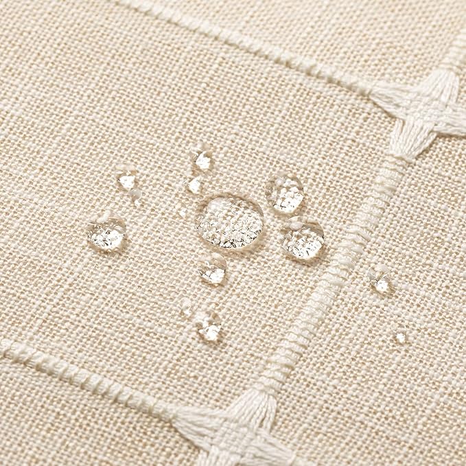 MitoVilla Beige Boho Shower Curtains for Modern Farmhouse Bathroom Decor, Cream Vintage Country Thick Polyester Linen Fabric Shower Curtain, Rustic Tassel Cloth Shower Curtain, 72 x 72