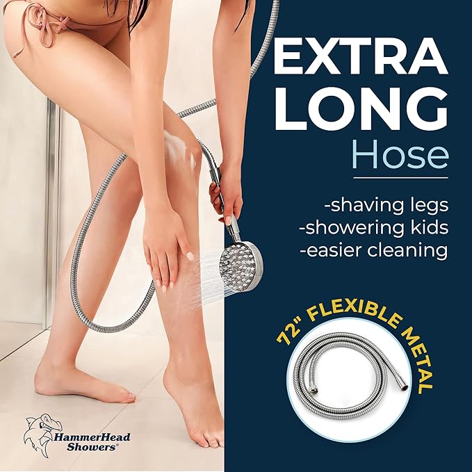 HammerHead Showers® SOLID METAL 27.5 Inch Shower Slide Bar Set and Handheld Shower Head with Hose — BRUSHED NICKEL — 1.75 GPM Low Flow Spray Wand — Easily Adjust Height & Angle of Handshower
