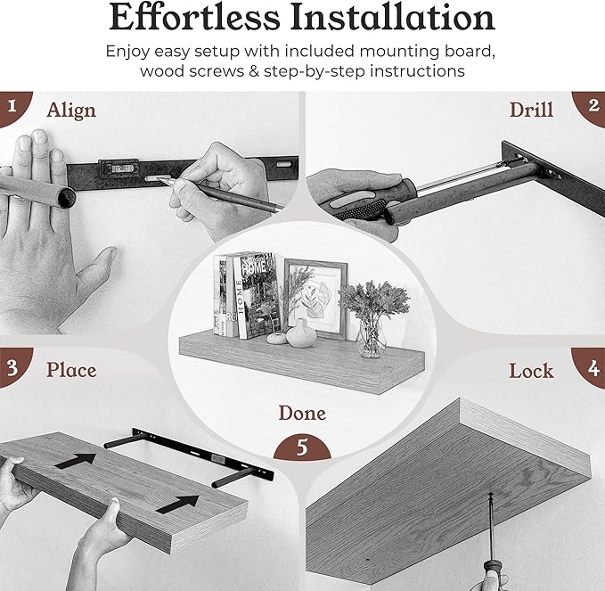 Floating Shelves for Wall, 9.3" Deep Wall Mounted Wood Shelves for Bathroom, Bedroom, Living Room, Kitchen, Hanging Shelf for Books/Storage/Room Decor (Brown, 55")