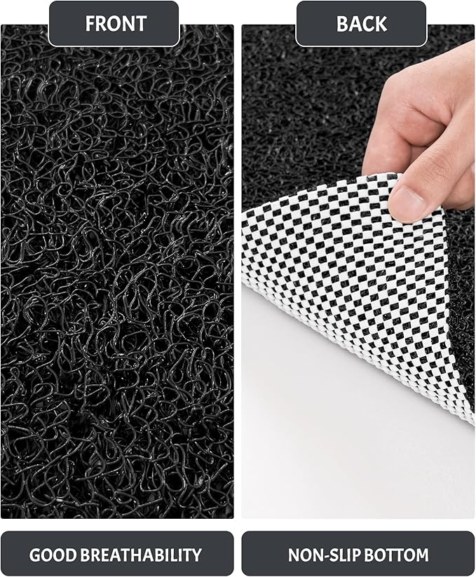 Mecko Loofah Bath Mat for Tub - Quick-Dry Non-Slip Shower Mat, Extra Thick Textured Grip Bathtub Mat for Bathroom and Shower Floor, Indoor/Outdoor Use for Wet Areas (Black, 17"x47")